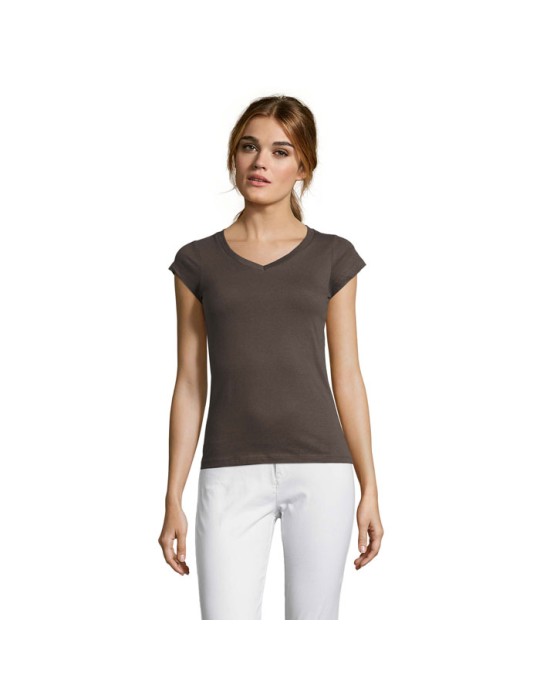 T-shirt Femme Col V MOON - 100% Coton Confortable Personnalisé pas cher