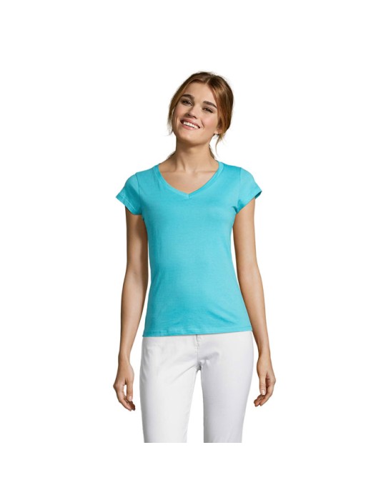 T-shirt Femme Col V MOON - 100% Coton Confortable Personnalisé pas cher