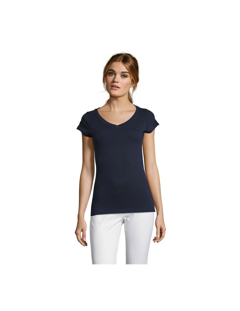 T-shirt Femme Col V MOON - 100% Coton Confortable Personnalisé pas cher