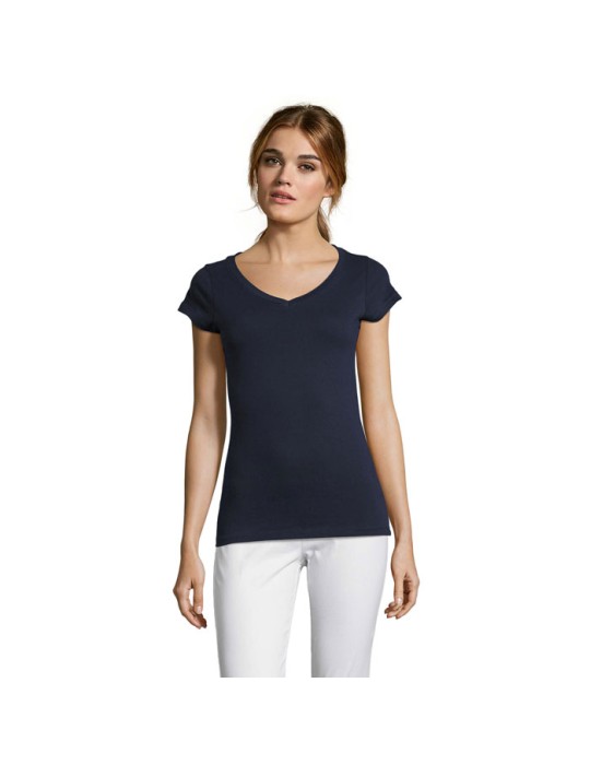 T-shirt Femme Col V MOON - 100% Coton Confortable Personnalisé pas cher