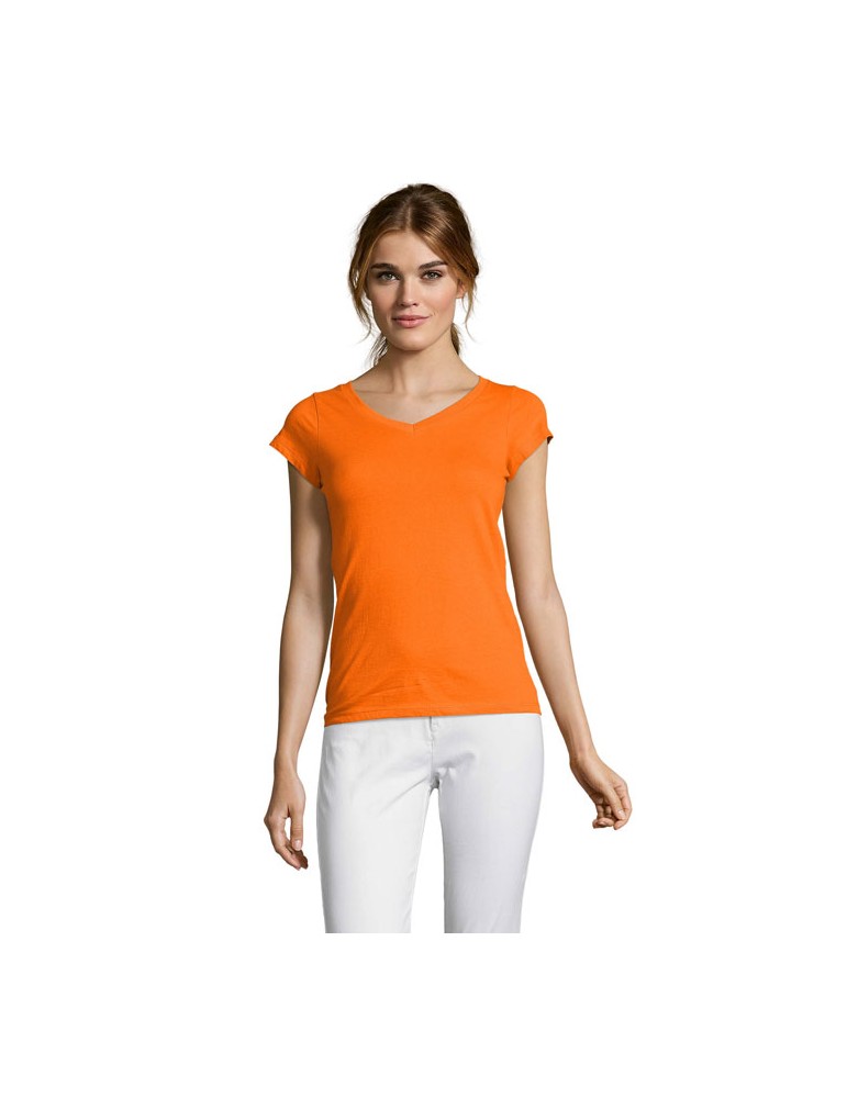 T-shirt Femme Col V MOON - 100% Coton Confortable Personnalisé pas cher