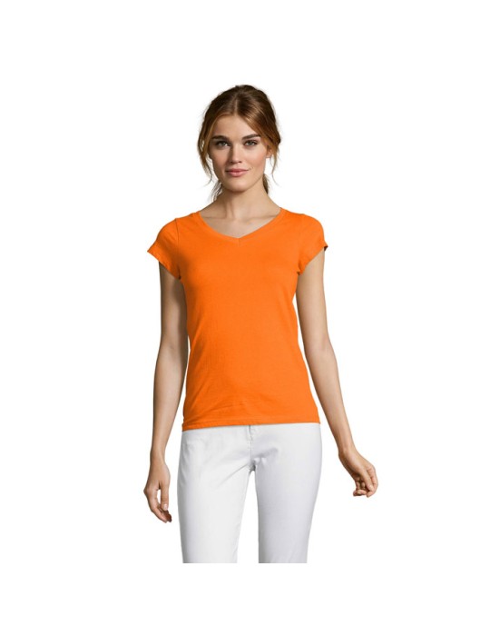 T-shirt Femme Col V MOON - 100% Coton Confortable Personnalisé pas cher