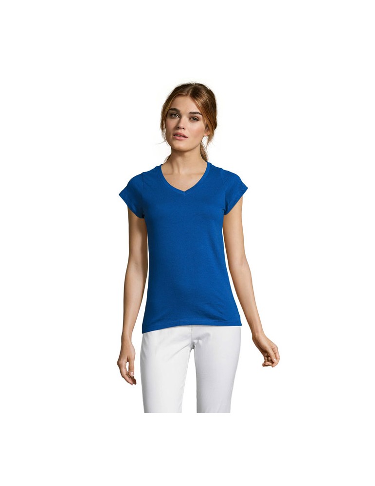 T-shirt Femme Col V MOON - 100% Coton Confortable Personnalisé pas cher