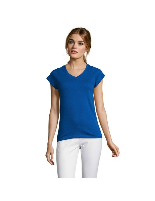 T-shirt Femme Col V MOON - 100% Coton Confortable Personnalisé pas cher