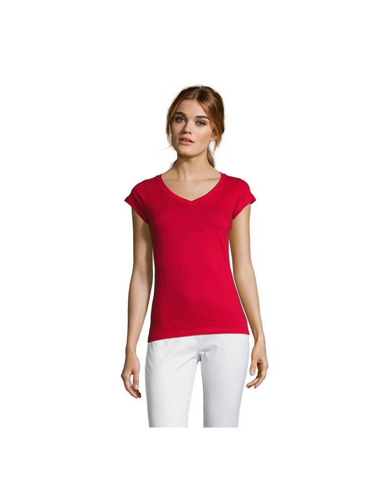 T-shirt Femme Col V MOON - 100% Coton Confortable Personnalisé pas cher