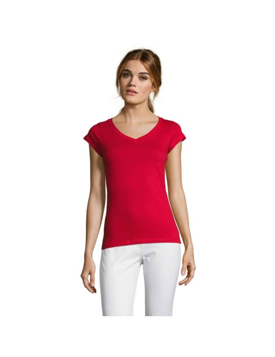 T-shirt Femme Col V MOON - 100% Coton Confortable Personnalisé pas cher