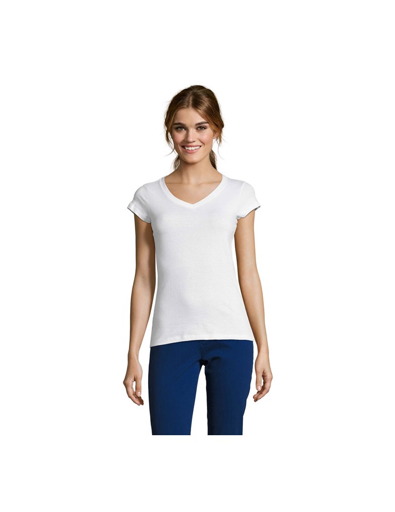 T-shirt Femme Col V MOON - 100% Coton Confortable Personnalisé pas cher