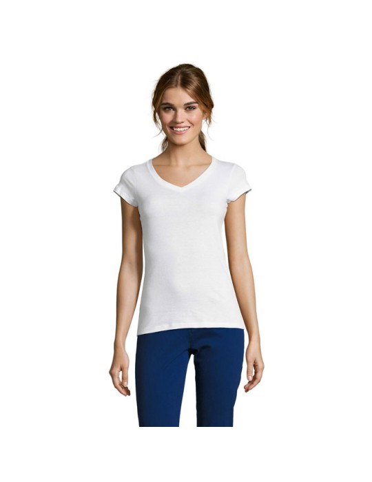 T-shirt Femme Col V MOON - 100% Coton Confortable Personnalisé pas cher