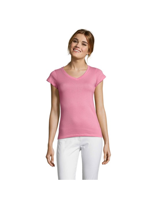 T-shirt Femme Col V MOON - 100% Coton Confortable Personnalisé pas cher
