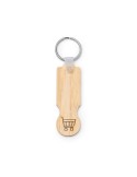 Porte-clés en bambou avec jeton caddie, marquage logo | Nokel