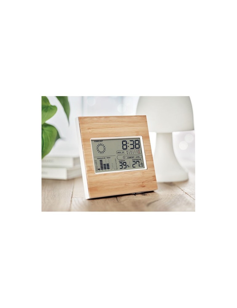 Station Météo personnalisée en finition bambou TURKU - Multifonction pas cher