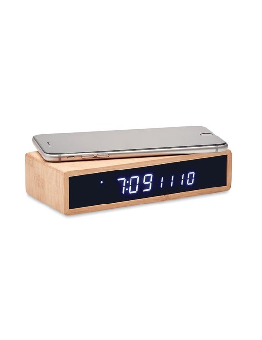 Chargeur sans fil  en bambou | Objets publicitaires MORO