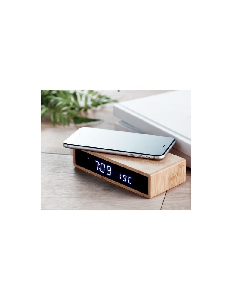 Chargeur sans fil  en bambou | Objets publicitaires MORO
