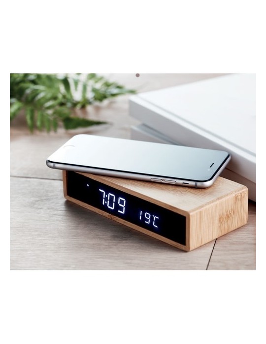 Chargeur sans fil  en bambou | Objets publicitaires MORO