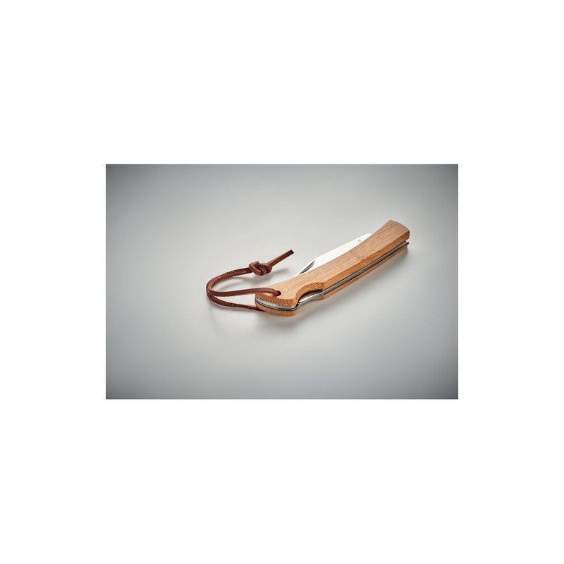 Couteau pliable personnalisé en bambou - Cadeau publicitaire MANSAN Matières : acier inoxydable Couleurs : bois marquage laser u