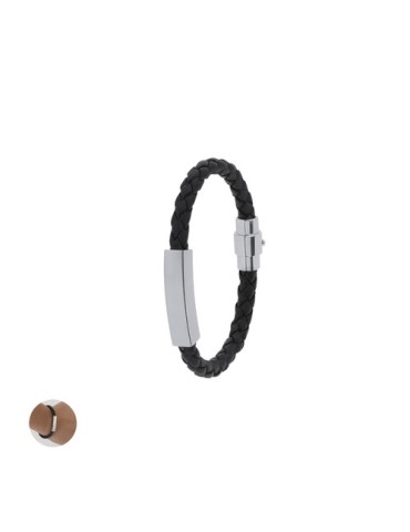 Bracelet personnalisé en cuir avec gravure Karasef Couleurs : Argent