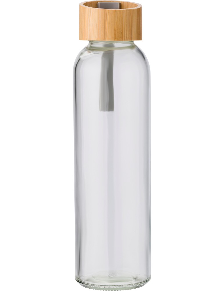 Bouteille en verre 500 ml avec bouchon en bambou personnalisée pas cher -
