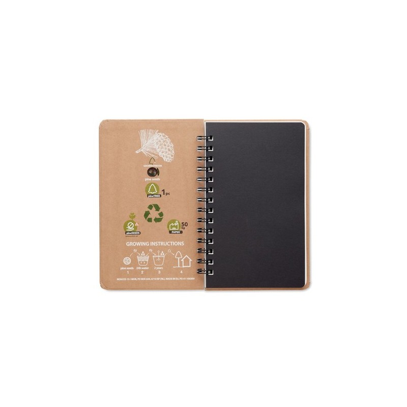 Carnet Éco-responsable Personnalisé GROWNOTEBOOK™ avec Pin Matières : papier Couleurs : beige marquage laser ultra précis
