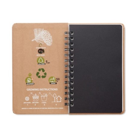 Carnet Éco-responsable Personnalisé GROWNOTEBOOK™ avec Pin Matières : papier Couleurs : beige marquage laser ultra précis