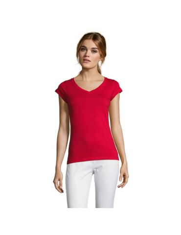 T-shirt Femme Col V MOON - 100% Coton Confortable Personnalisé pas cher
