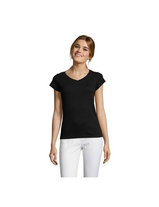 T-shirt Femme Col V MOON - 100% Coton Confortable Personnalisé pas cher