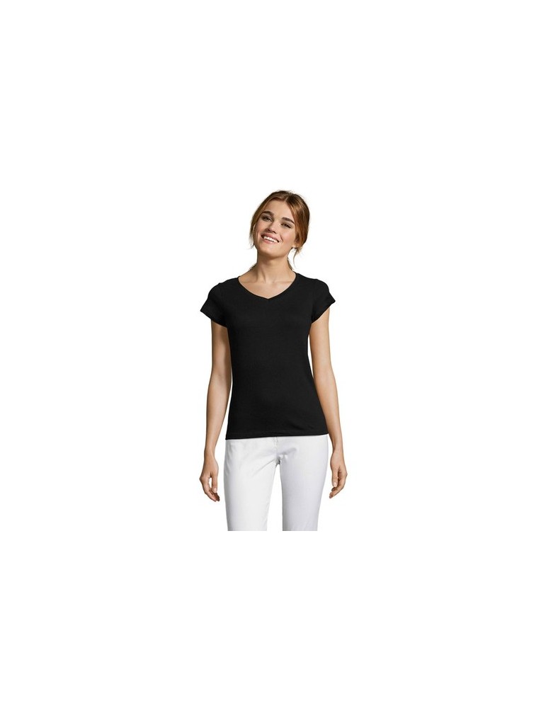 T-shirt Femme Col V MOON - 100% Coton Confortable Personnalisé pas cher
