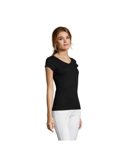 T-shirt Femme Col V MOON - 100% Coton Confortable Personnalisé pas cher