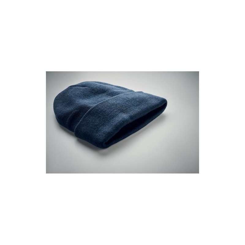 Bonnet  en RPET avec revers - RPET Matières : PET recyclé Couleurs : bleu livraison express 24h 48h