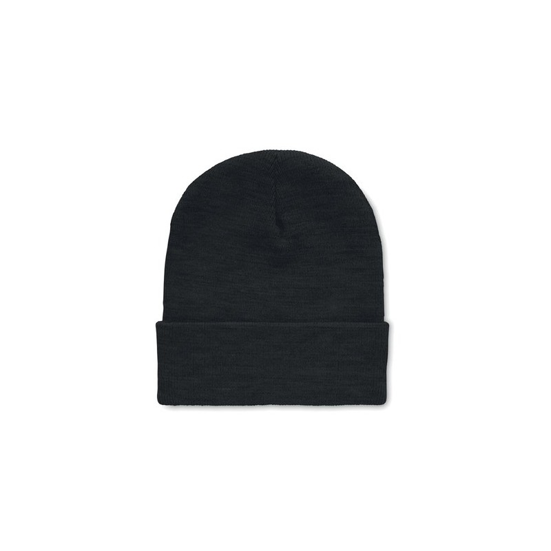 Bonnet  en RPET avec revers - RPET Matières : PET recyclé Couleurs : noir cadeau entreprise pas cher