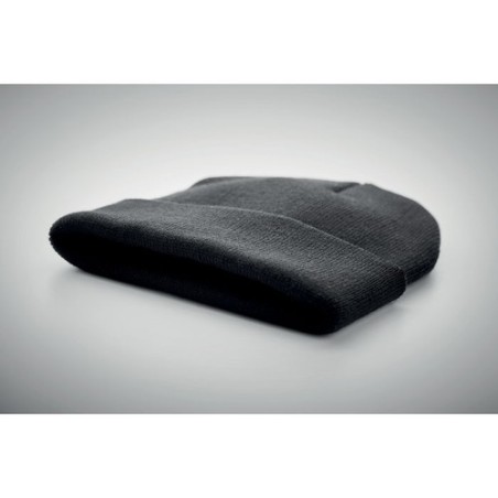 Bonnet  en RPET avec revers - RPET Matières : PET recyclé Couleurs : noir marquage laser ultra précis