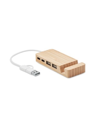 Hub USB 4 Ports et Pratique Personnalisé - en Bambou pas cher