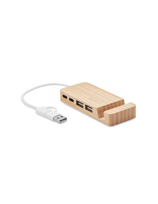 Hub USB 4 Ports et Pratique Personnalisé - en Bambou pas cher