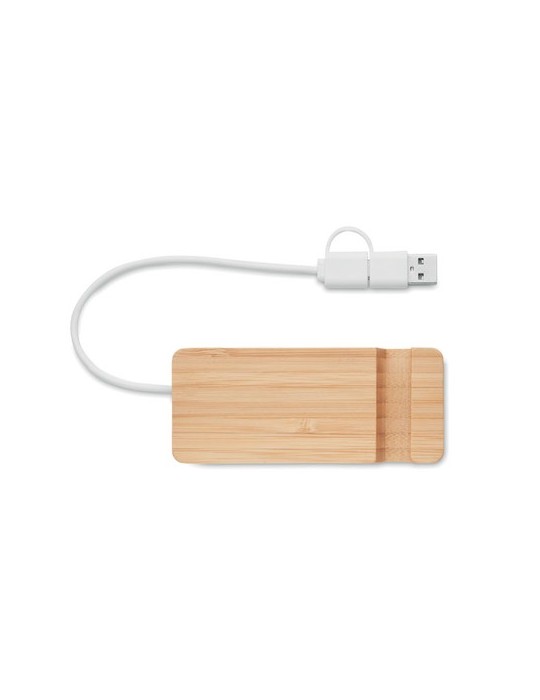 Hub USB 4 Ports et Pratique Personnalisé - en Bambou pas cher