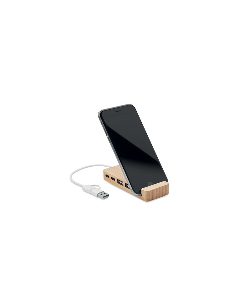 Hub USB 4 Ports et Pratique Personnalisé - en Bambou pas cher