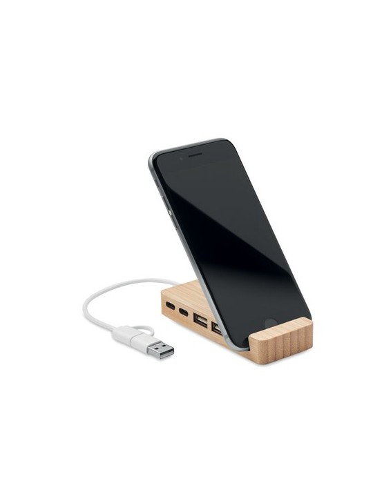 Hub USB 4 Ports et Pratique Personnalisé - en Bambou pas cher