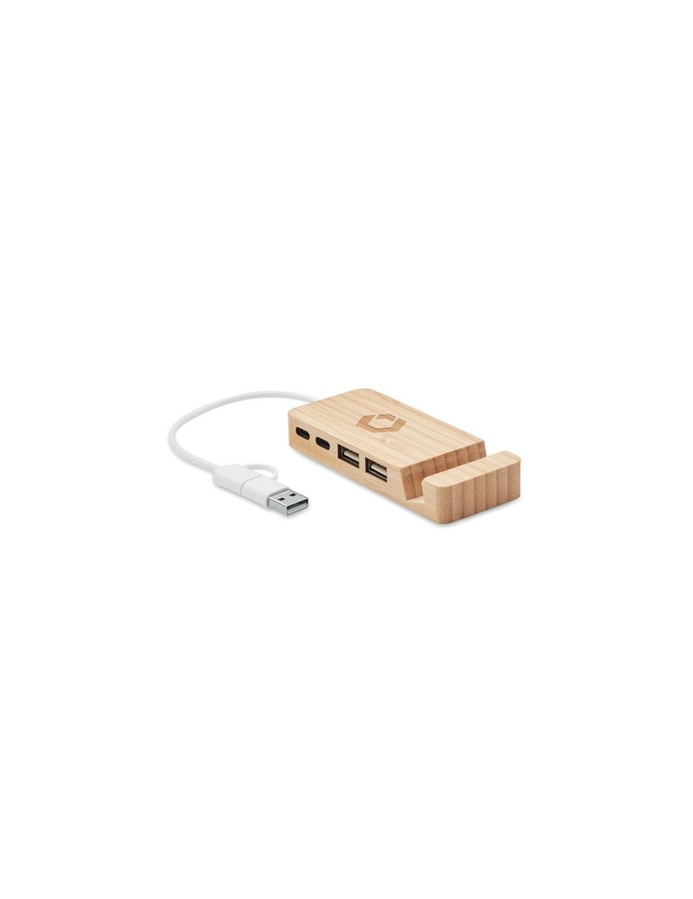 Hub USB 4 Ports et Pratique Personnalisé - en Bambou pas cher
