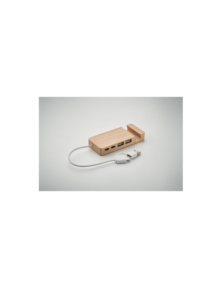 Hub USB 4 Ports et Pratique Personnalisé - en Bambou pas cher