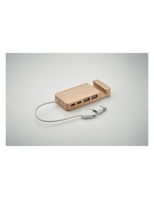Hub USB 4 Ports et Pratique Personnalisé - en Bambou pas cher