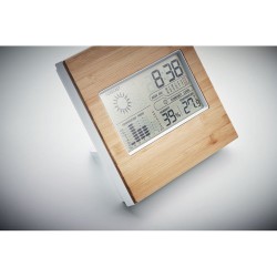 Station météo multifonction personnalisée en finition bambou TURKU Matières : ABS Couleurs : bois marquage laser ultra précis