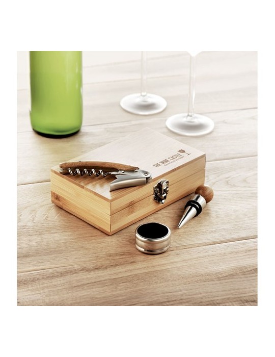 Coffret Sommelier Personnalisé en Bambou - Cadeau Idéal pas cher
