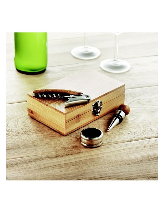 Coffret Sommelier Personnalisé en Bambou - Cadeau Idéal pas cher