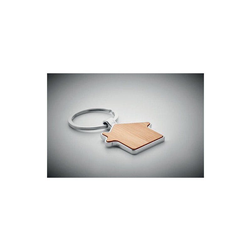 Porte-clés personnalisable en métal et bambou BURNIE Matières : métal Couleurs : bois impression haute définition