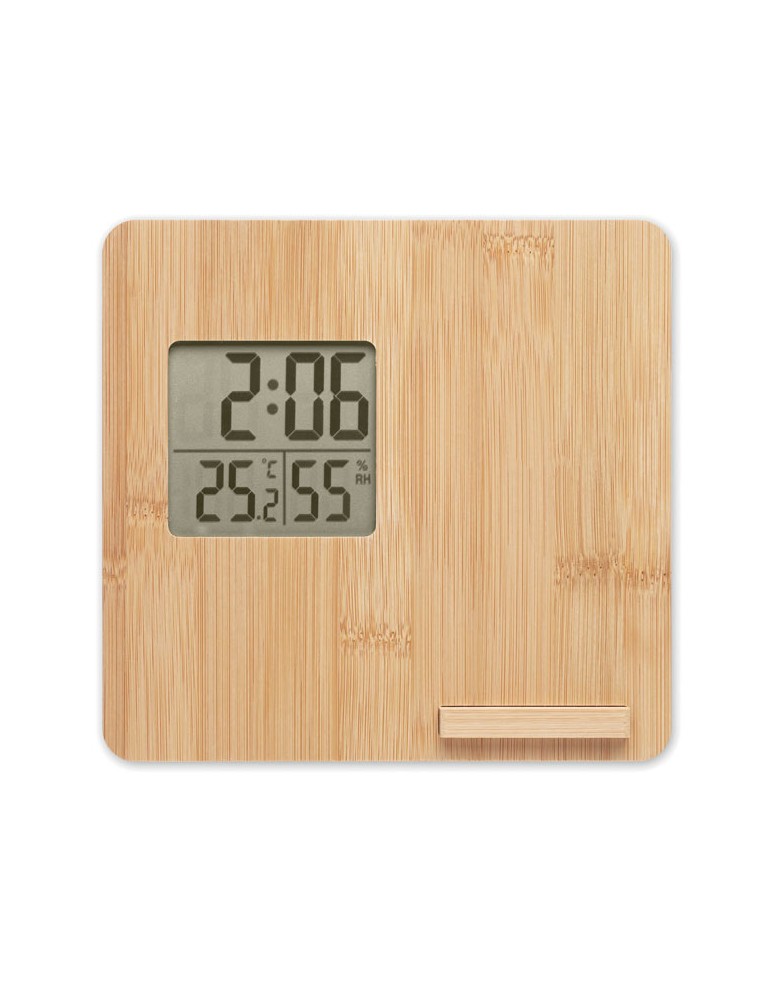 Station météo en bambou personnalisée - Chargeur et décoration FERREL pas cher