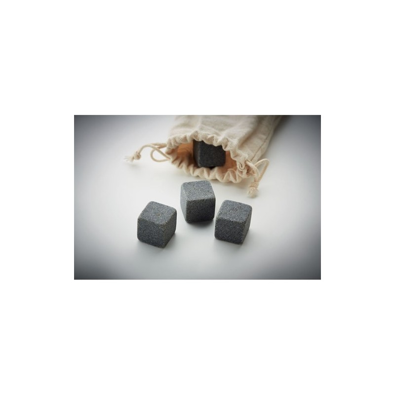 Cubes en pierre personnalisés pratiques dans pochette ROCKS Couleurs : beige cadeau entreprise pas cher