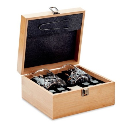 Set de Whisky Éco-responsable Personnalisé avec Boîte en Bambou - INVERNESS Matières : verre Couleurs : bois