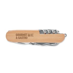 Couteau Multi Outils Éco-responsable Pratique en Bambou LUCY LUX Matières : métal Couleurs : bois goodies publicitaire événement