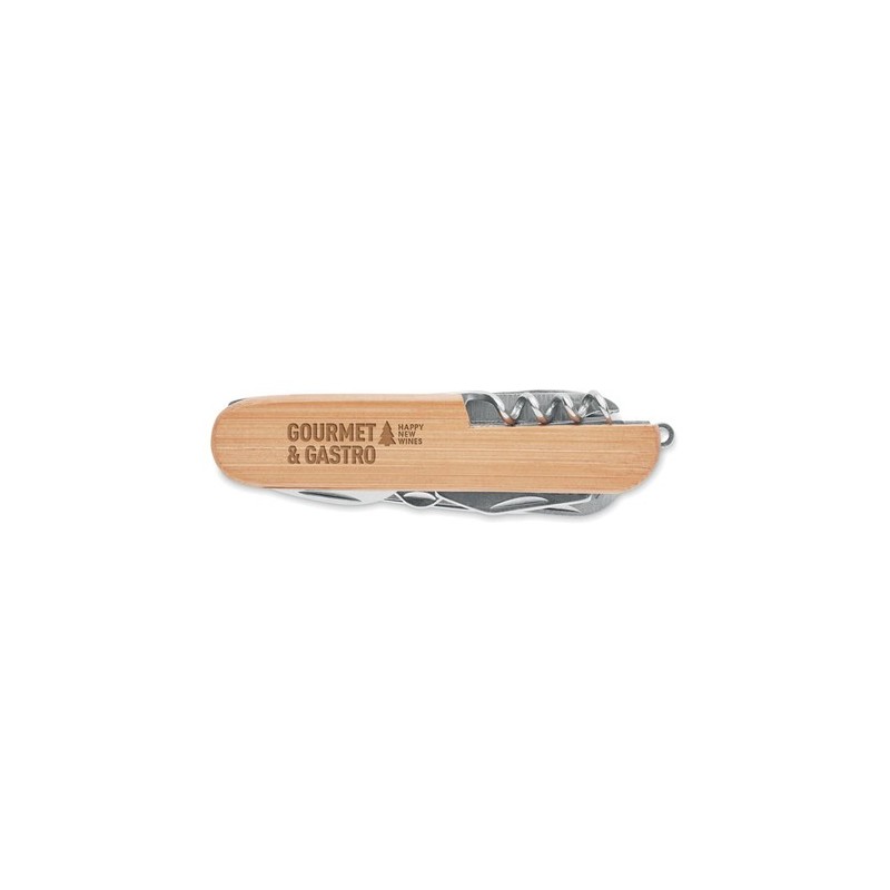 Couteau Multi Outils Éco-responsable Pratique en Bambou LUCY LUX Matières : métal Couleurs : bois goodies publicitaire événement