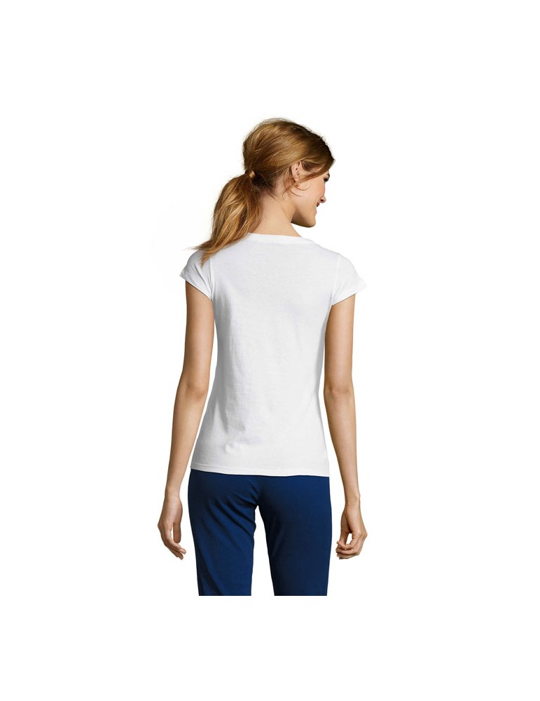 T-shirt Femme Col V MOON - 100% Coton Confortable Personnalisé pas cher