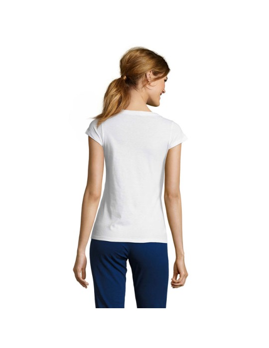 T-shirt Femme Col V MOON - 100% Coton Confortable Personnalisé pas cher