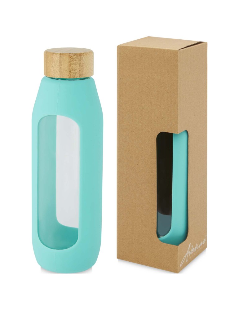 Bouteille Tidan de 600 ml en verre borosilicate avec grip en silicone